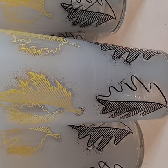 SET Of 10 Libbey Frosted Yellow Maple Black Oak Leaf Tumblers/Glasses - Picture 1 of 10